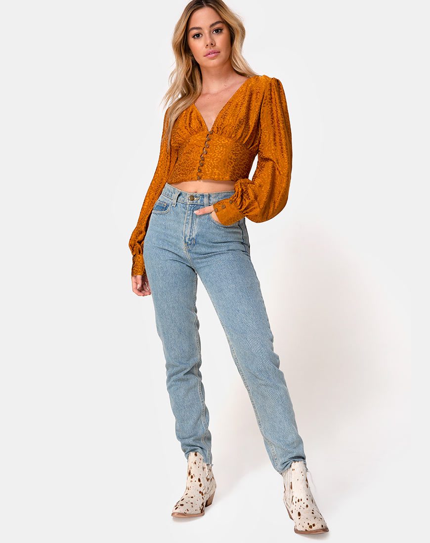 Afbeelding van Bina Crop Top in Satijn Cheetah Goud