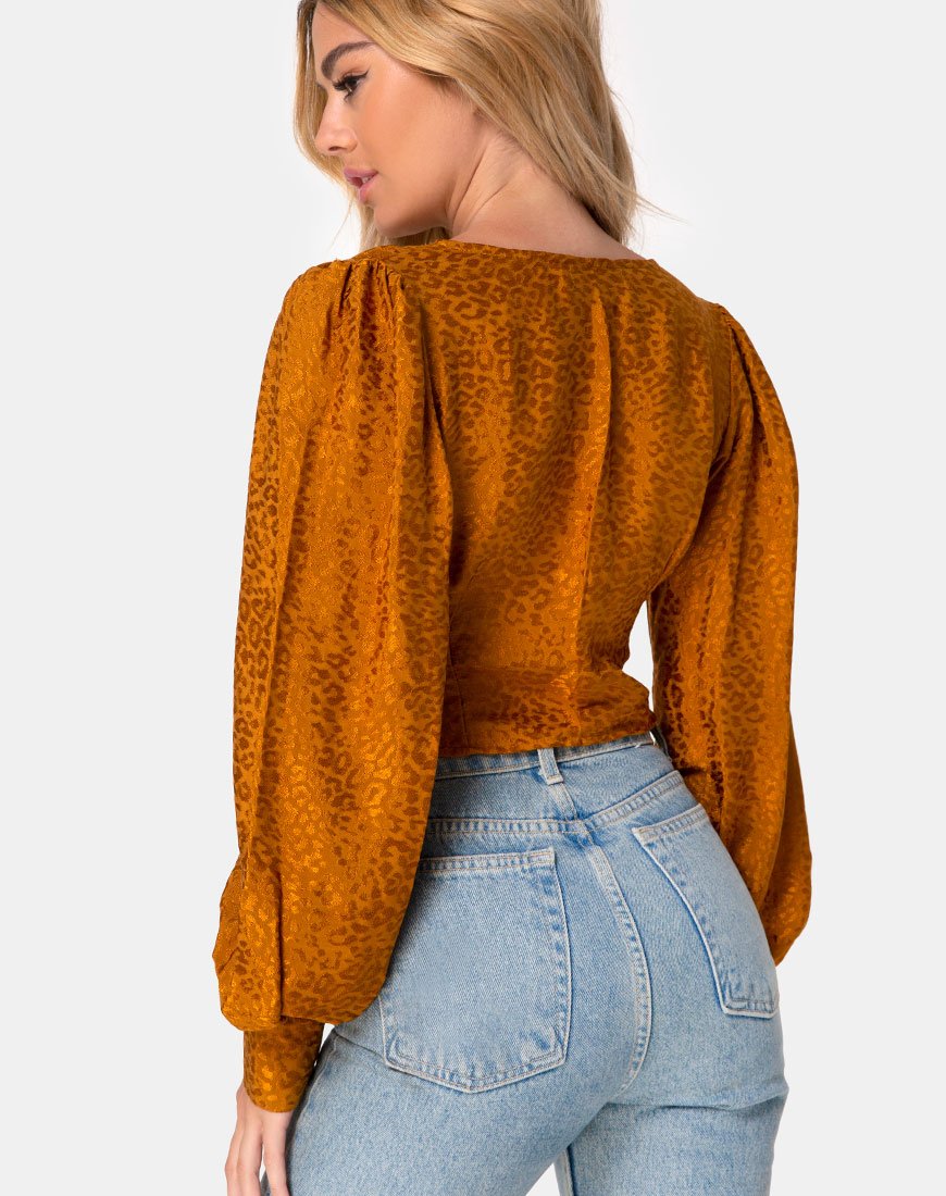 Bina Crop Top in Satijn Cheetah Goud