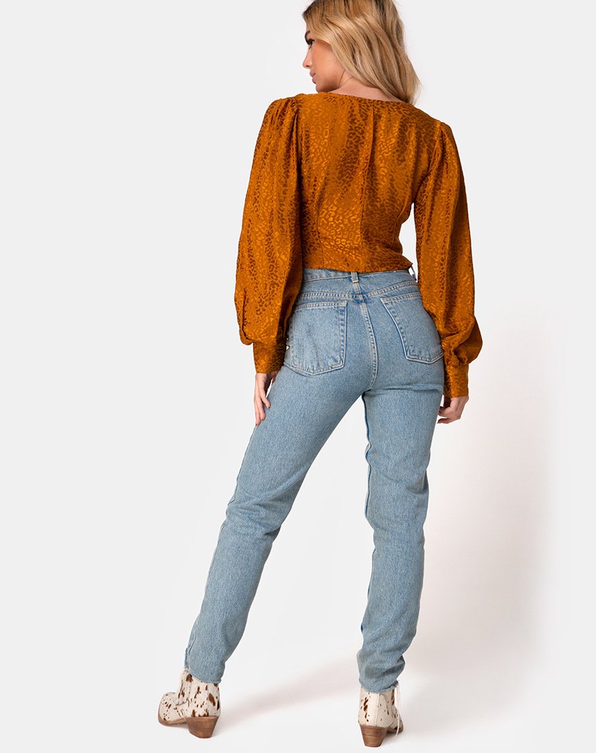 Afbeelding van Bina Crop Top in Satijn Cheetah Goud