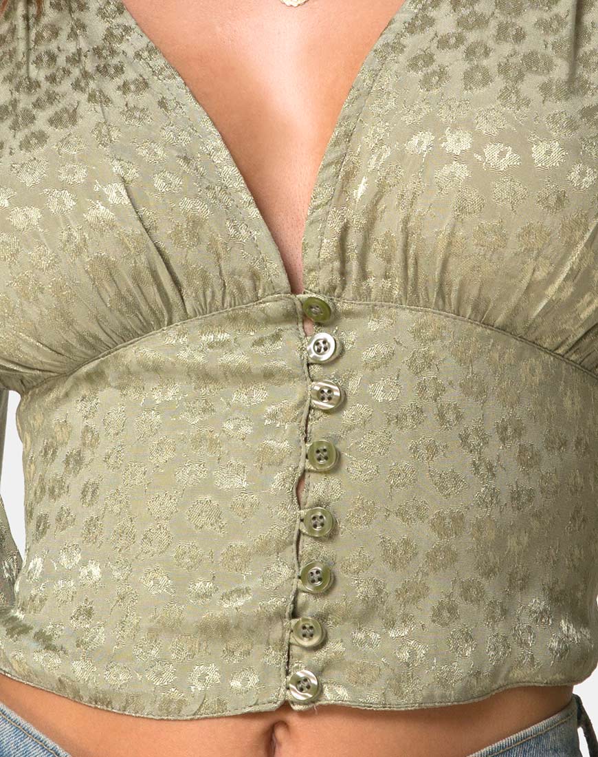 Afbeelding van Bina Lange mouw Top in Satijn Ditsy Rose Sage