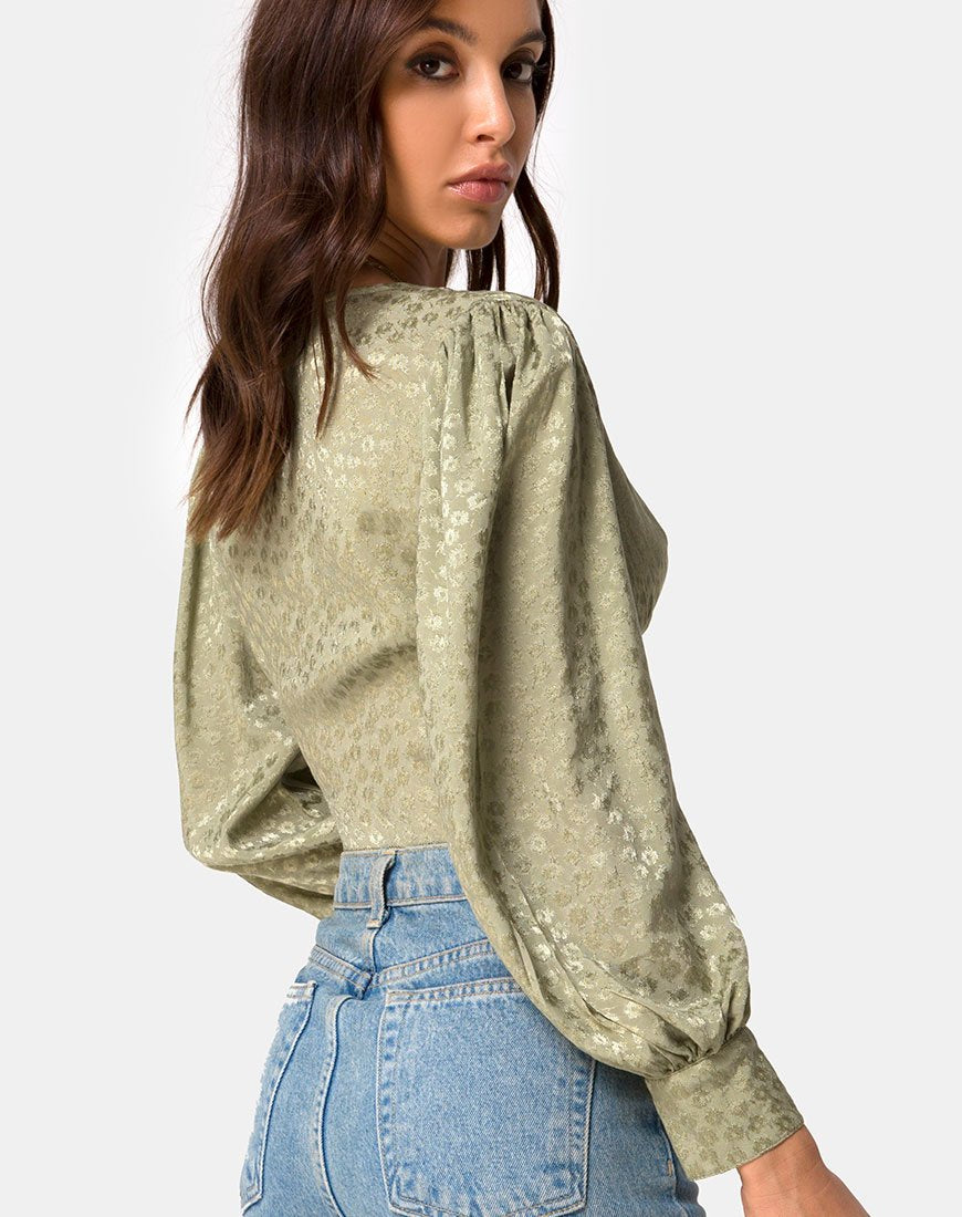 Bina Top met lange mouwen in Satijn Ditsy Rose Sage
