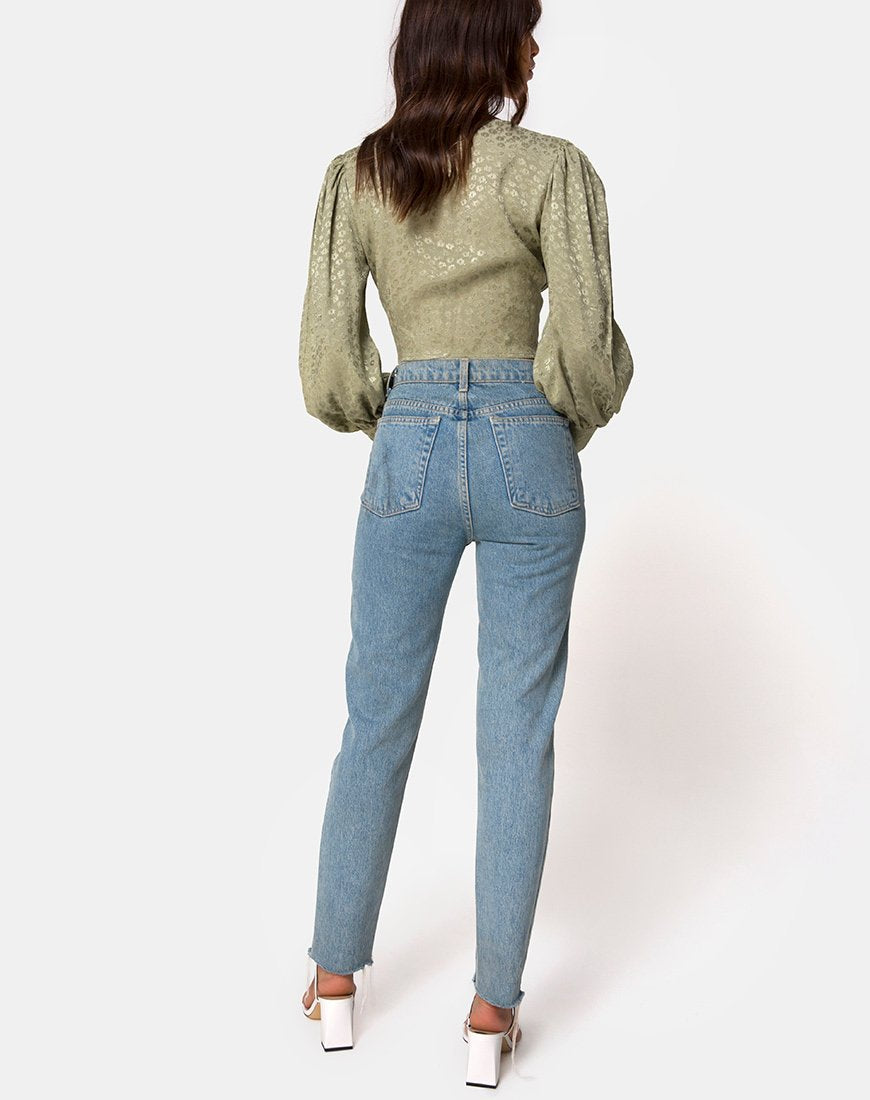 Afbeelding van Bina Lange mouw Top in Satijn Ditsy Rose Sage