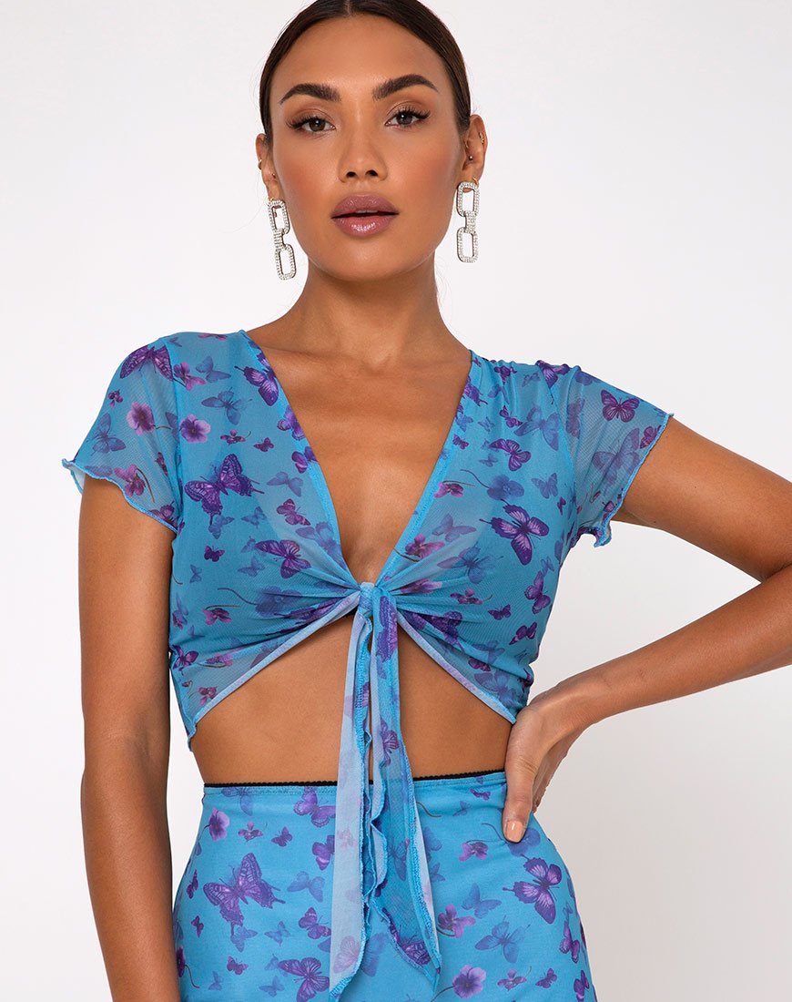 Blaza Gewatteerde Top in Mesh Butterfly Azure