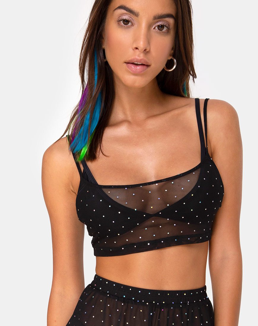 Blink Crop Top in Crystal Net Zwart