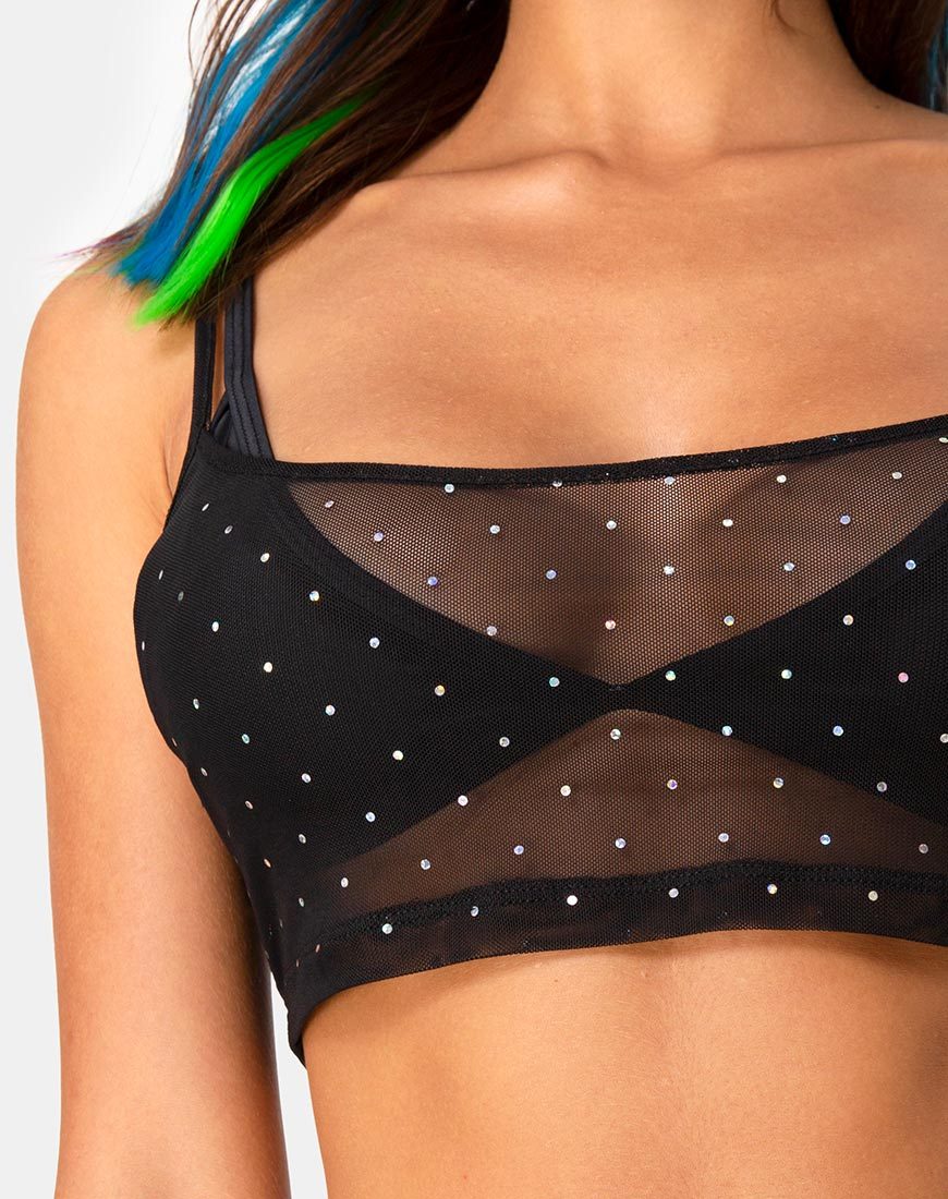 Afbeelding van Blink Crop Top in Crystal Net Zwart