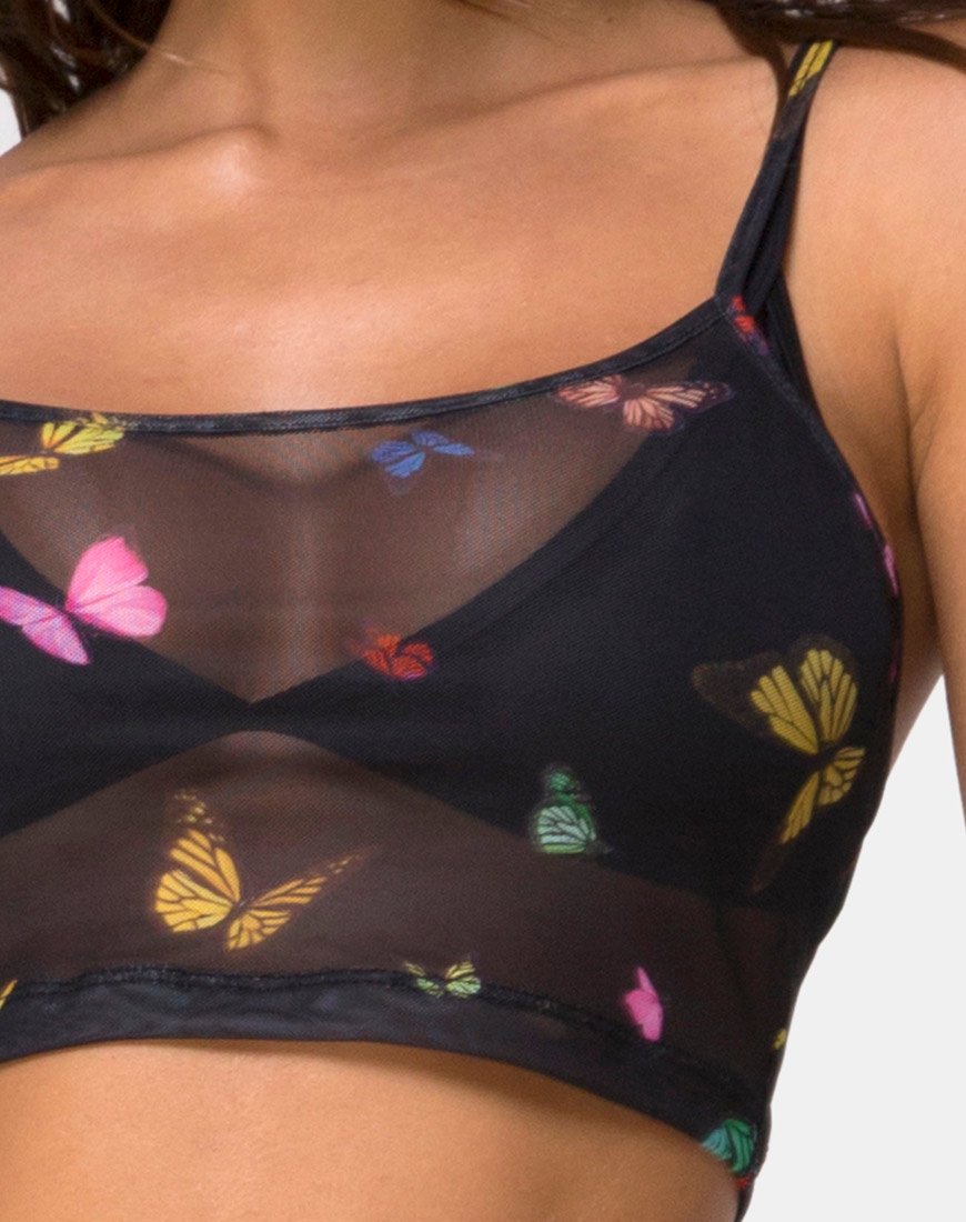 Afbeelding van Bliss Crop Top in Mesh Zwart Vlinder