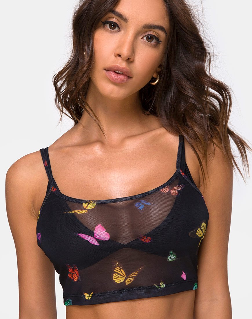 Bliss Crop Top in Mesh Zwart Vlinder