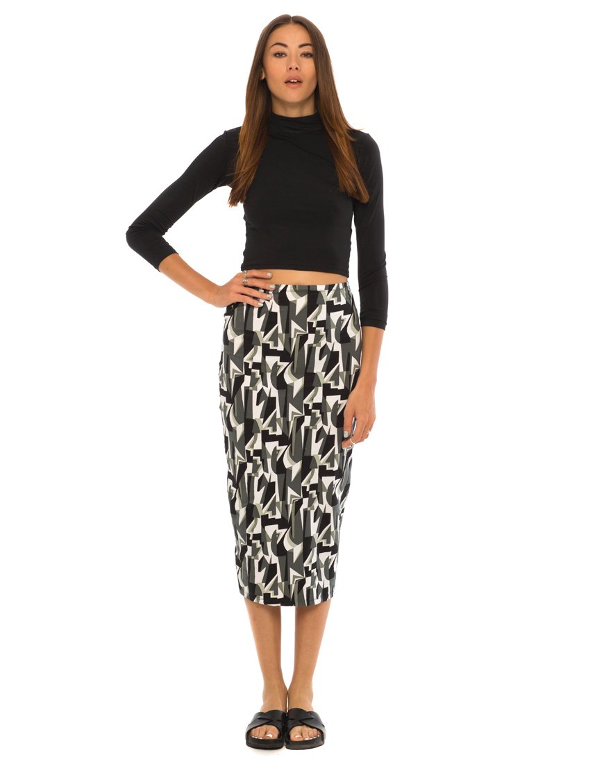 Motel Bobby Midi rok in Geo Pop zwart-wit