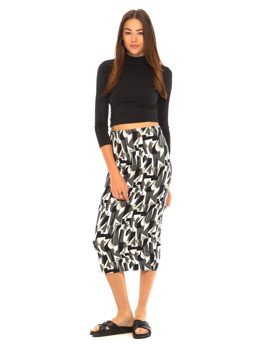Motel Bobby Midi rok in Geo Pop zwart-wit