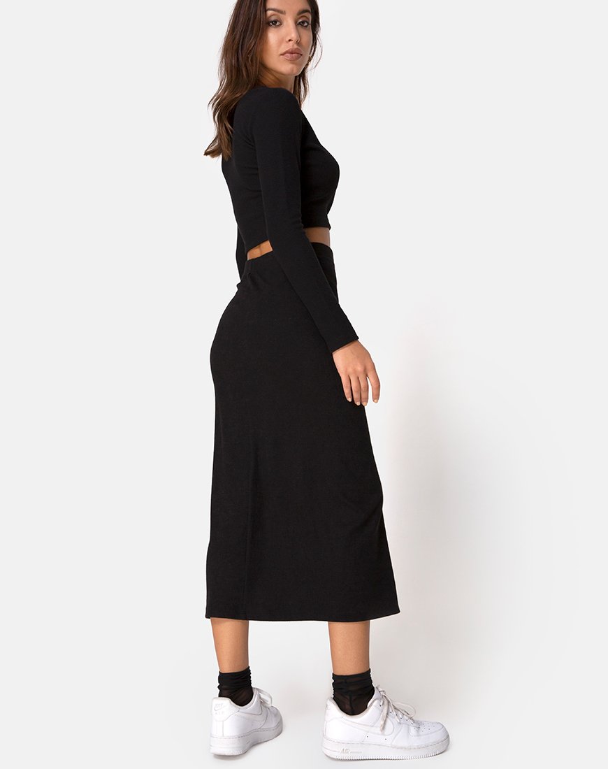 Afbeelding van Bobbin Midi rok in zwart ribtricot