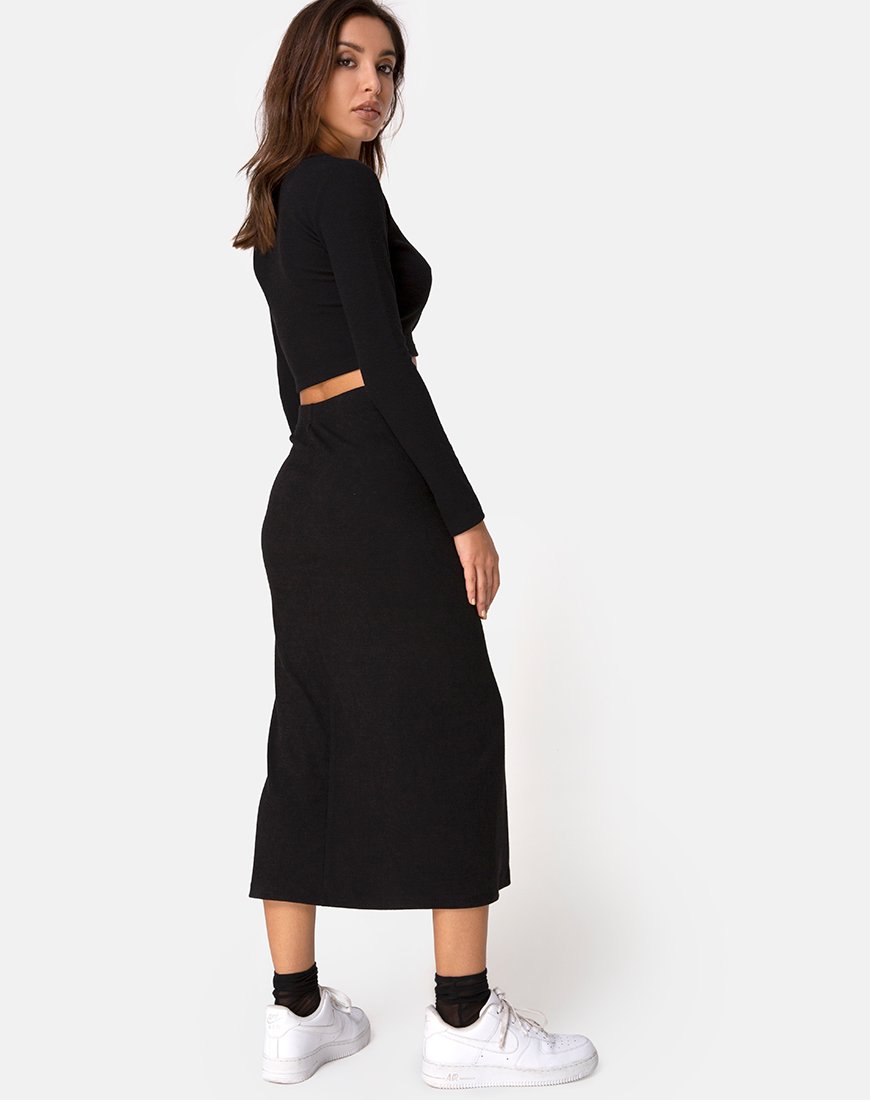 Afbeelding van Bobbin Midi rok in zwart ribtricot