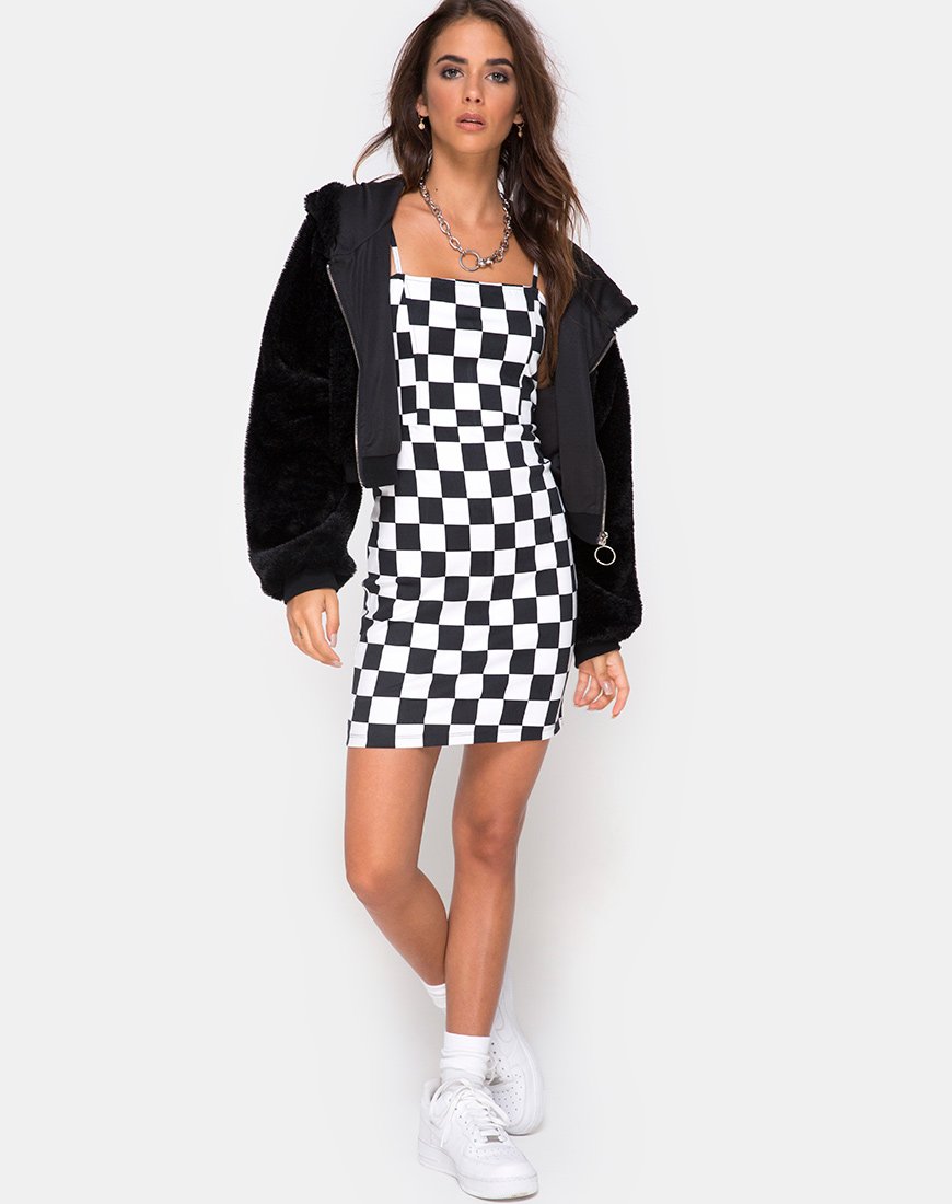 Afbeelding van Boco Jurk in Ruitjesbord Medium Z/W