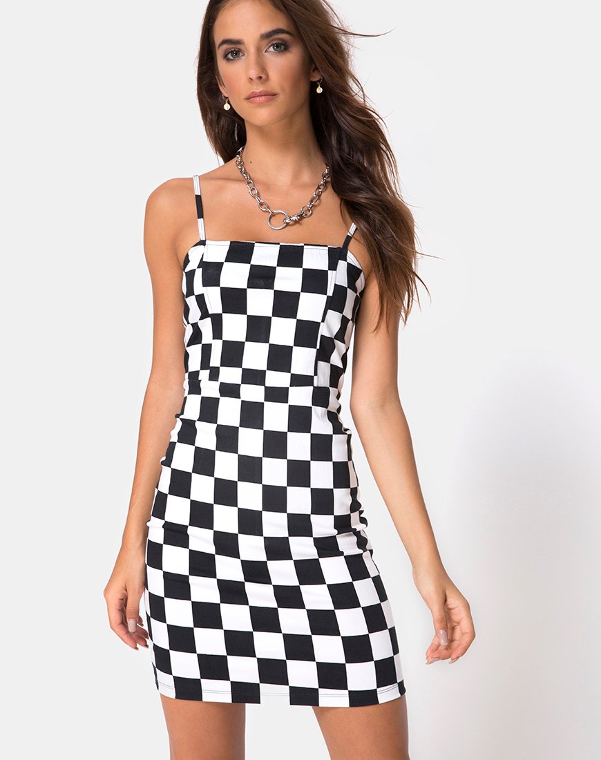 Afbeelding van Boco Jurk in Ruitjesbord Medium Z/W