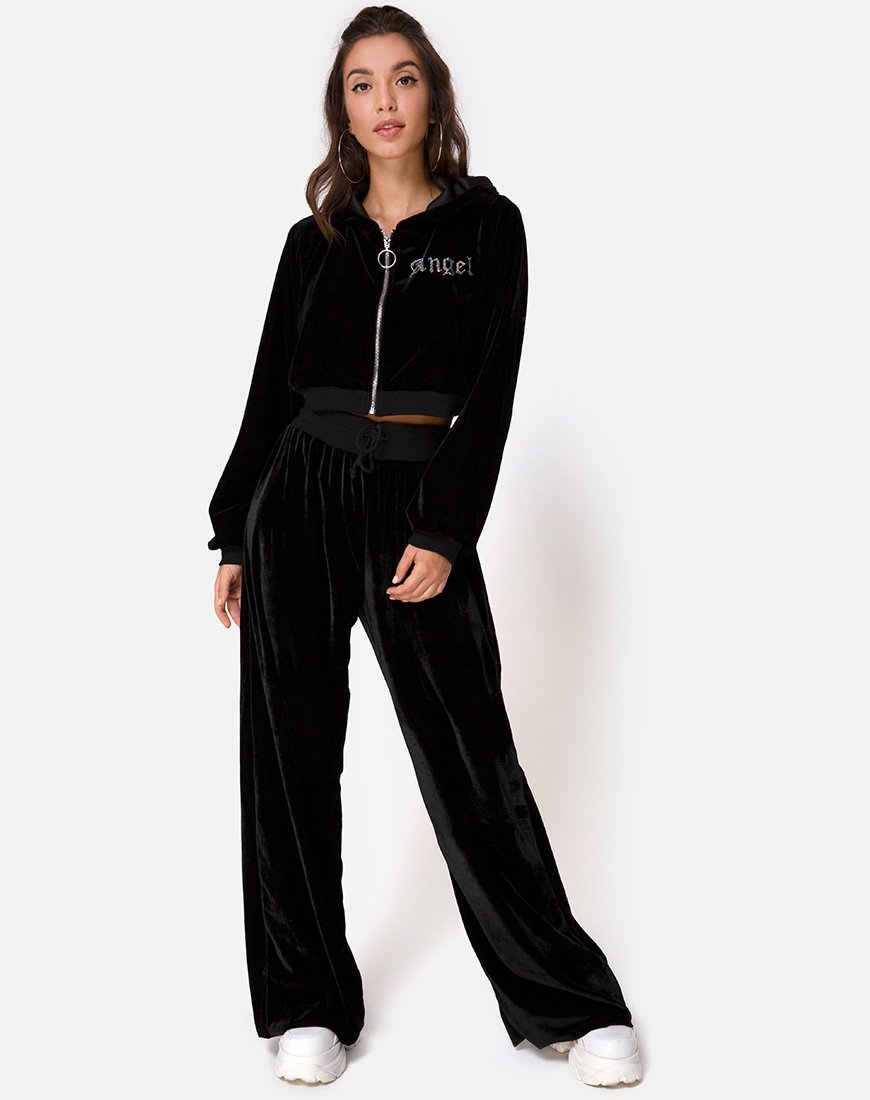 Afbeelding van Bomb Hoodie in zwart met Angel Diamante Hot Fix