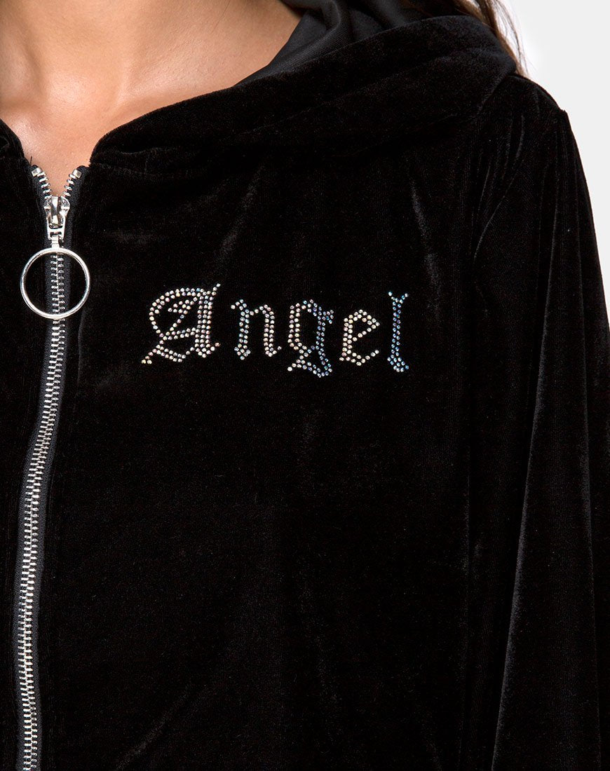 Afbeelding van Bomb Hoodie in zwart met Angel Diamante Hot Fix