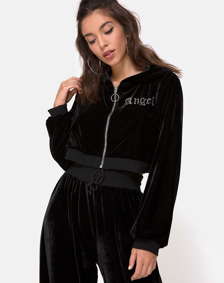 Bomb Hoodie in zwart met Angel Diamante Hot Fix