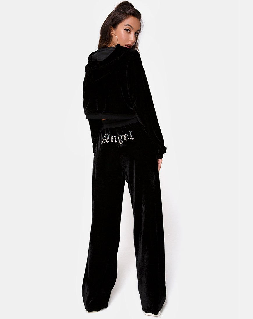 Afbeelding van Bomb Hoodie in zwart met Angel Diamante Hot Fix