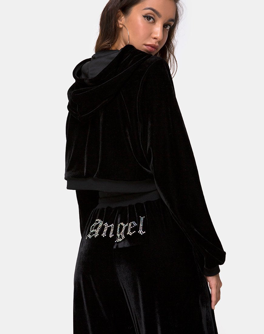 Bomb Hoodie in zwart met Angel Diamante Hot Fix