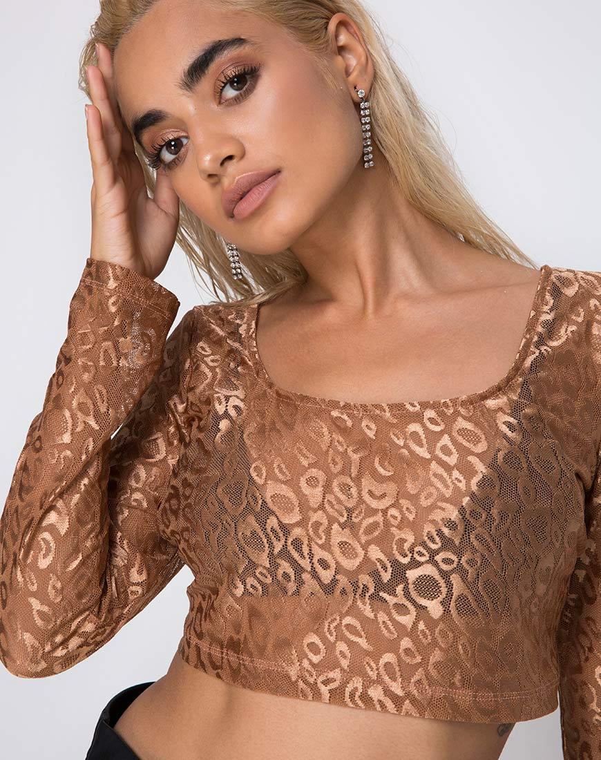 Bon Top in Luipaardglans Net Caramel