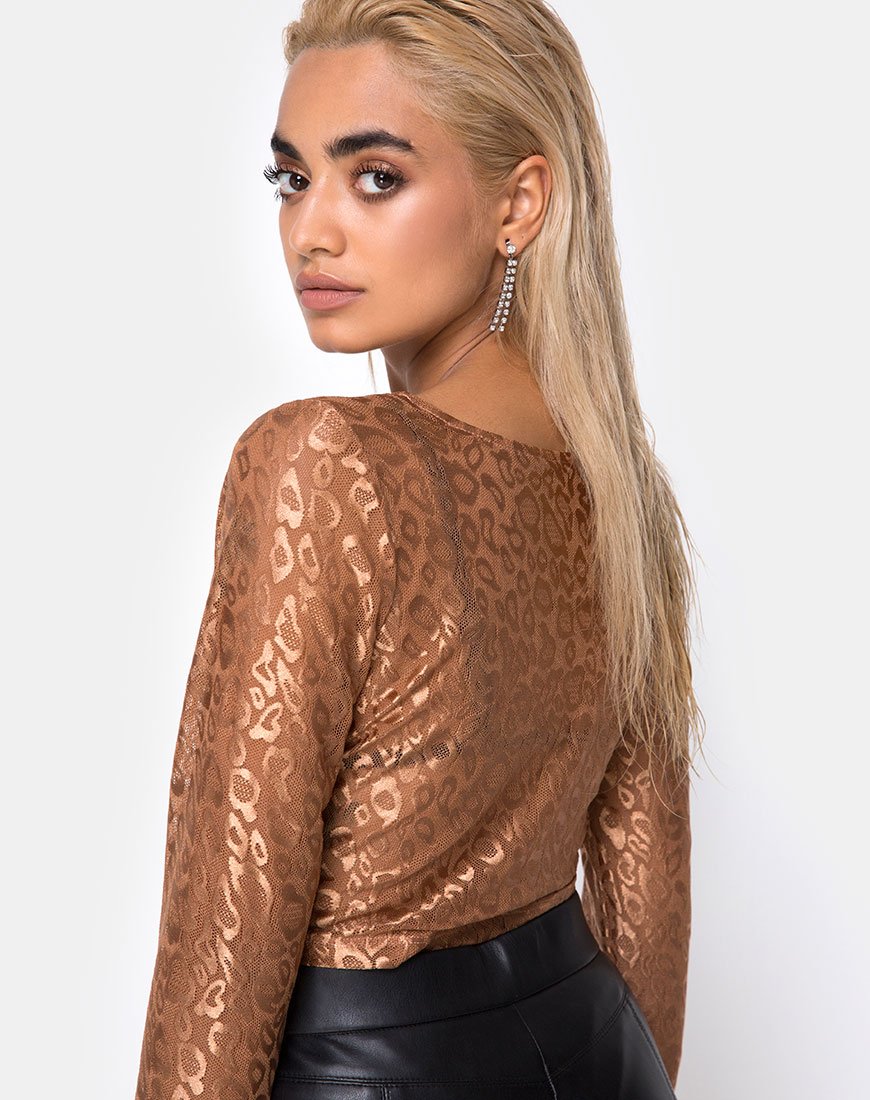 Bon Top in Luipaardglans Net Caramel