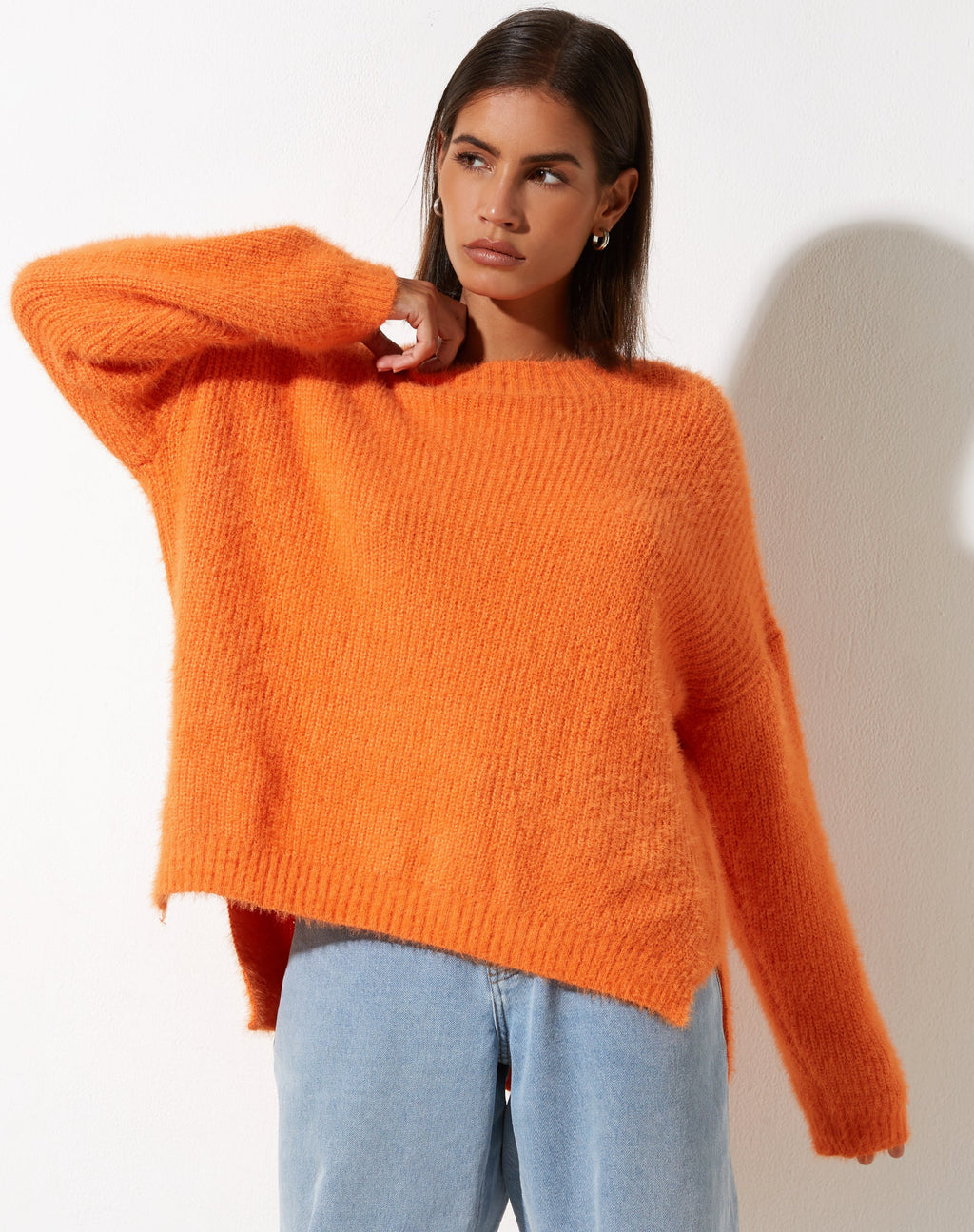 Bondy trui in gebreid kaki oranje