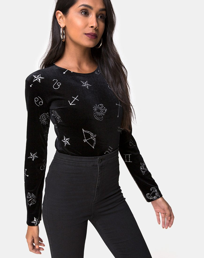 Bonella Bodice in zwart fluweel Medium Astro glitter