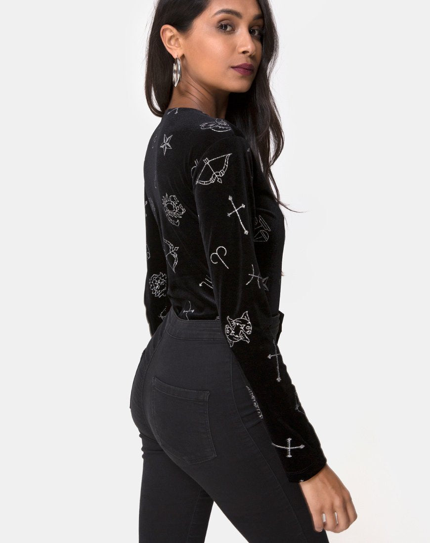 Bonella Bodice in zwart fluweel Medium Astro glitter