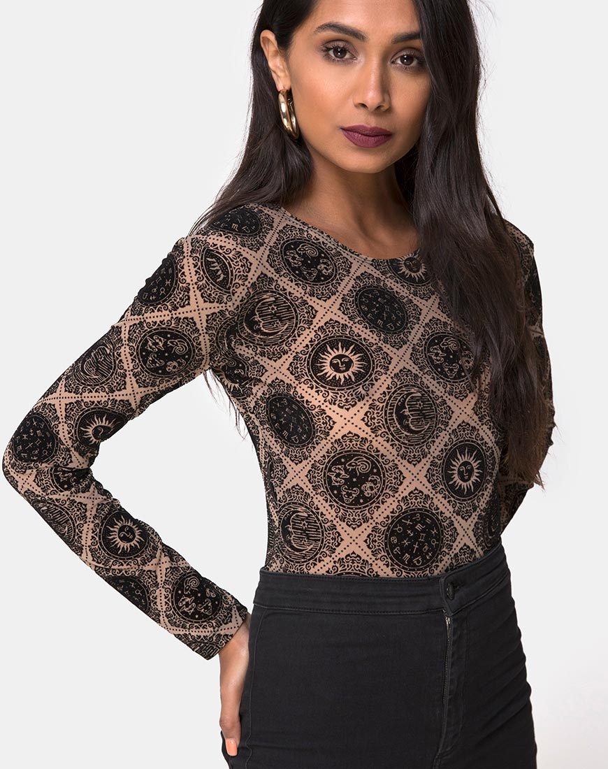 Afbeelding van Bonella Bodice Taupe Net met Zwart Tekenvlokje