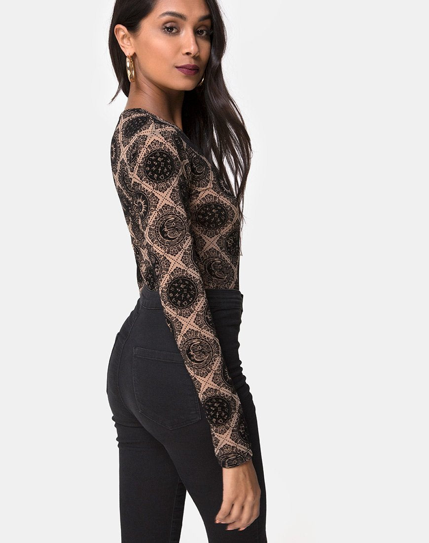 Bonella Bodice Taupe Net met Zwart Tekenvlokje