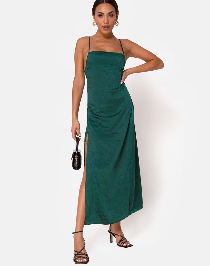 Afbeelding van Bonita Maxi Dress in Satijn Bosgroen