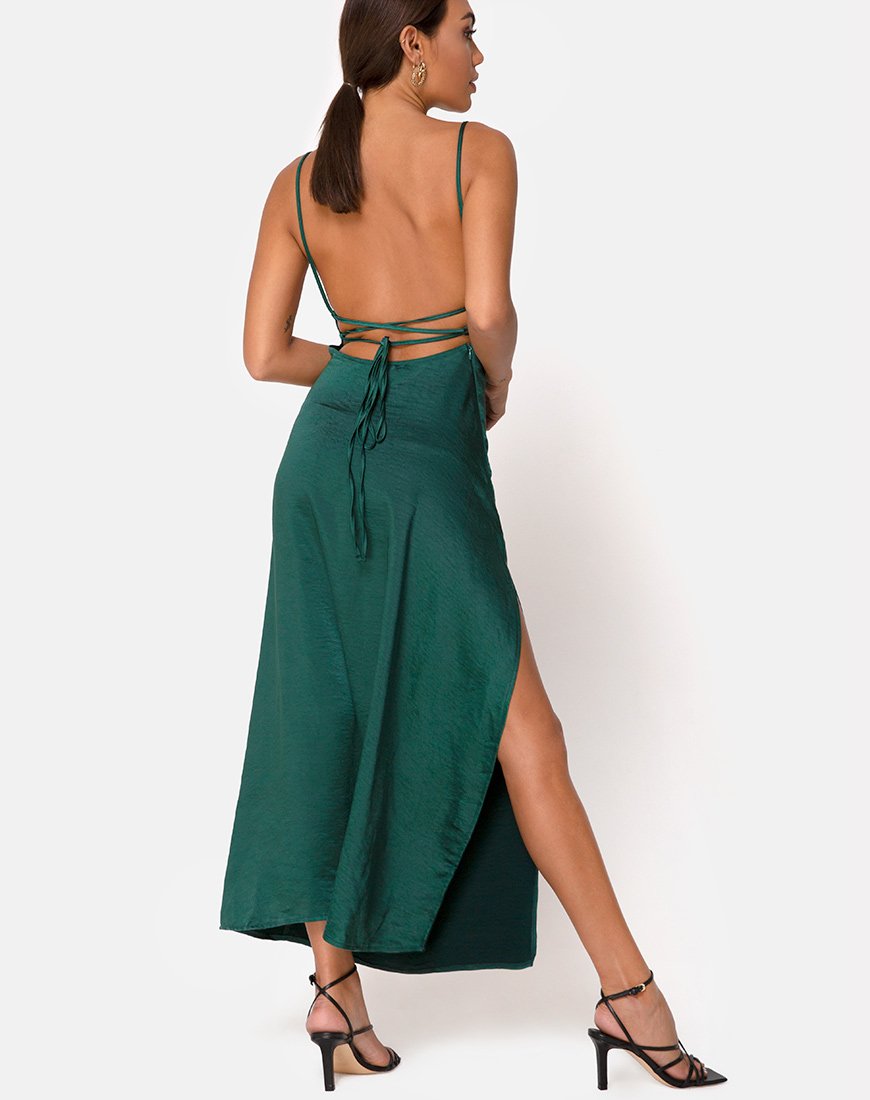Afbeelding van Bonita Maxi Dress in Satijn Bosgroen