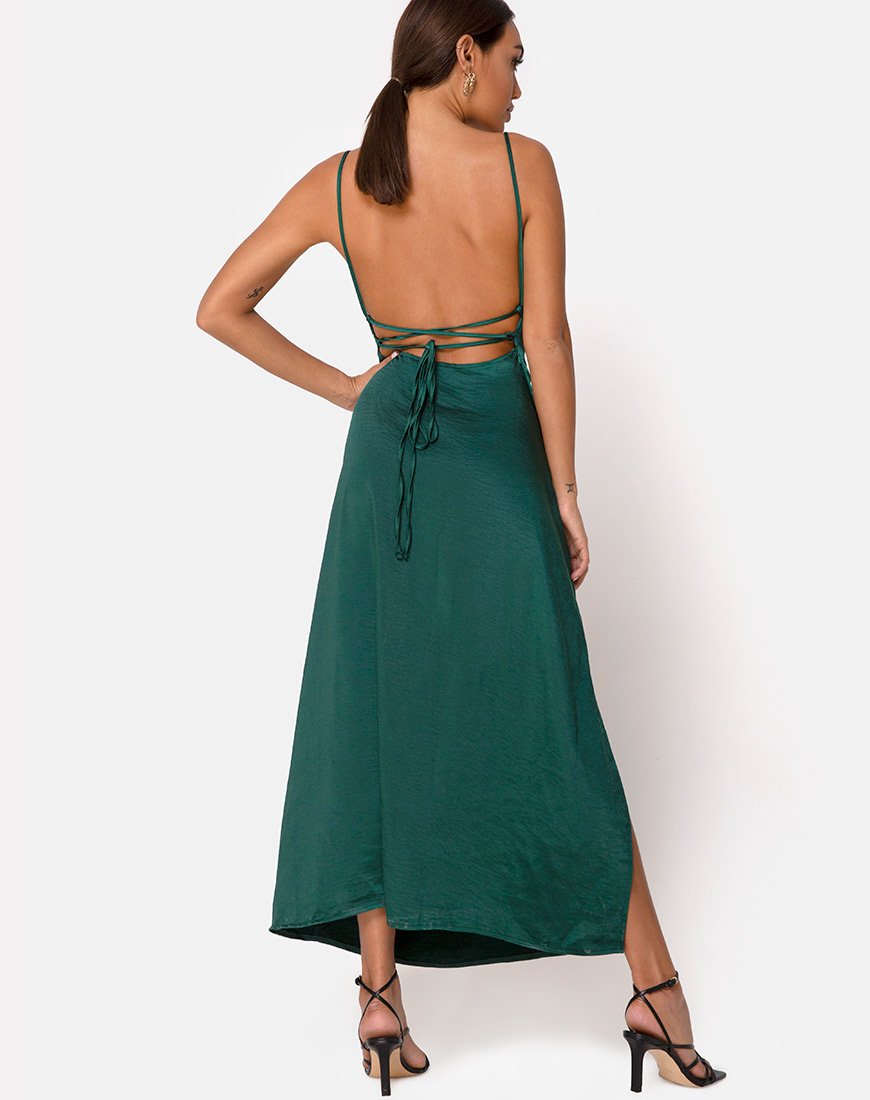 Afbeelding van Bonita Maxi Dress in Satijn Bosgroen