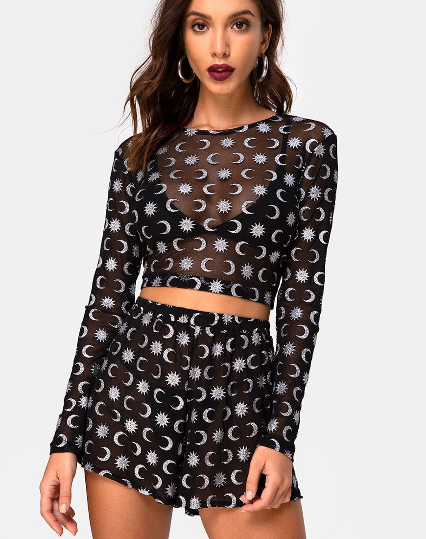 Bonnie Crop Top in Over the Moon Zwart met Glitter