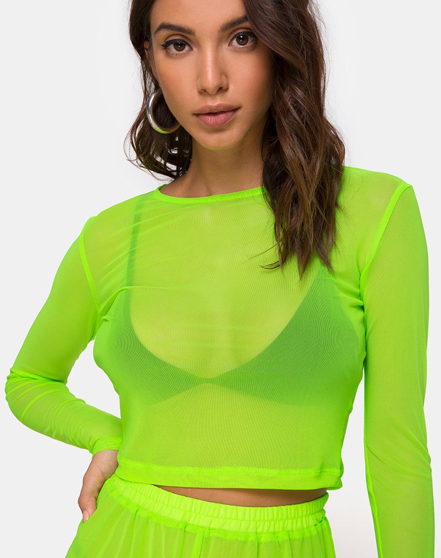 Bonnie Crop Top in Fluo Geel Net