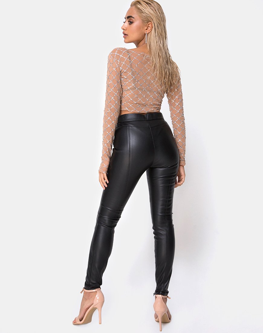 Afbeelding van Bonnie Crop Top in Cross Linked Glitter Net Tan