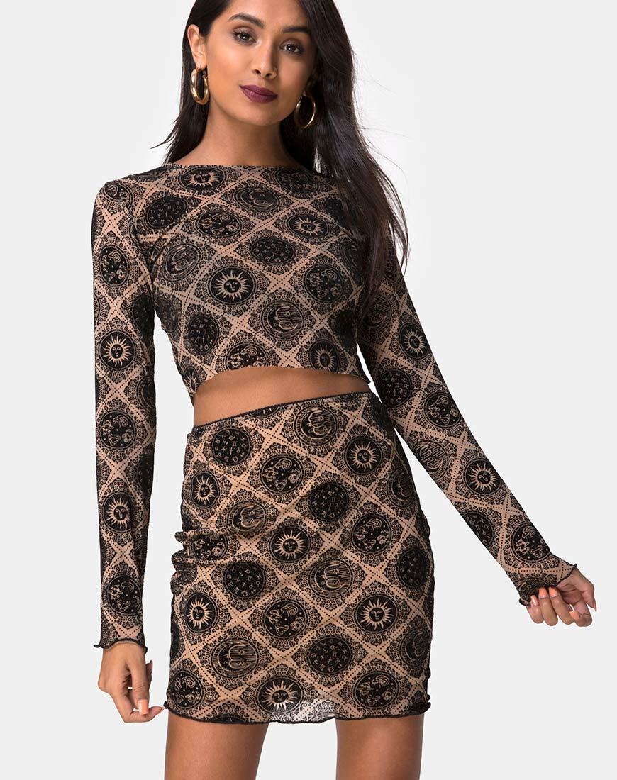 Bonver Top Taupe Net met Zwart Tekenvlok