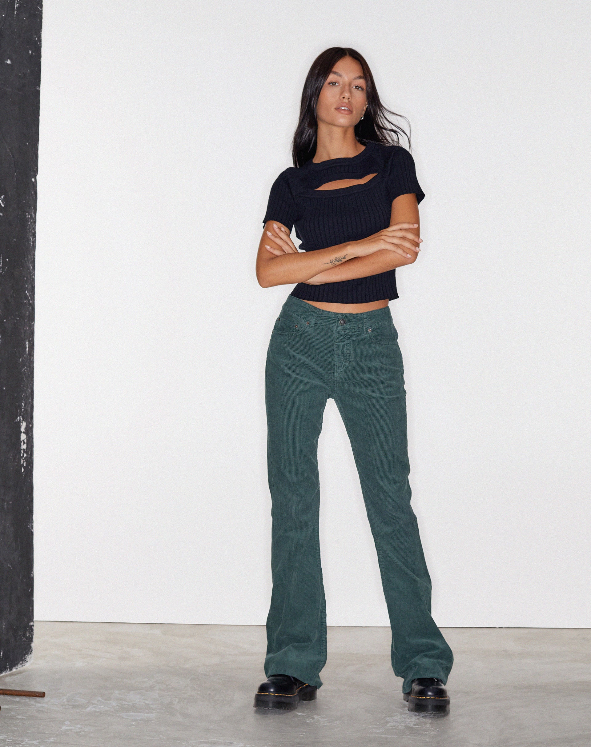 Afbeelding van Bootleg Jeans in Cord Forest Green