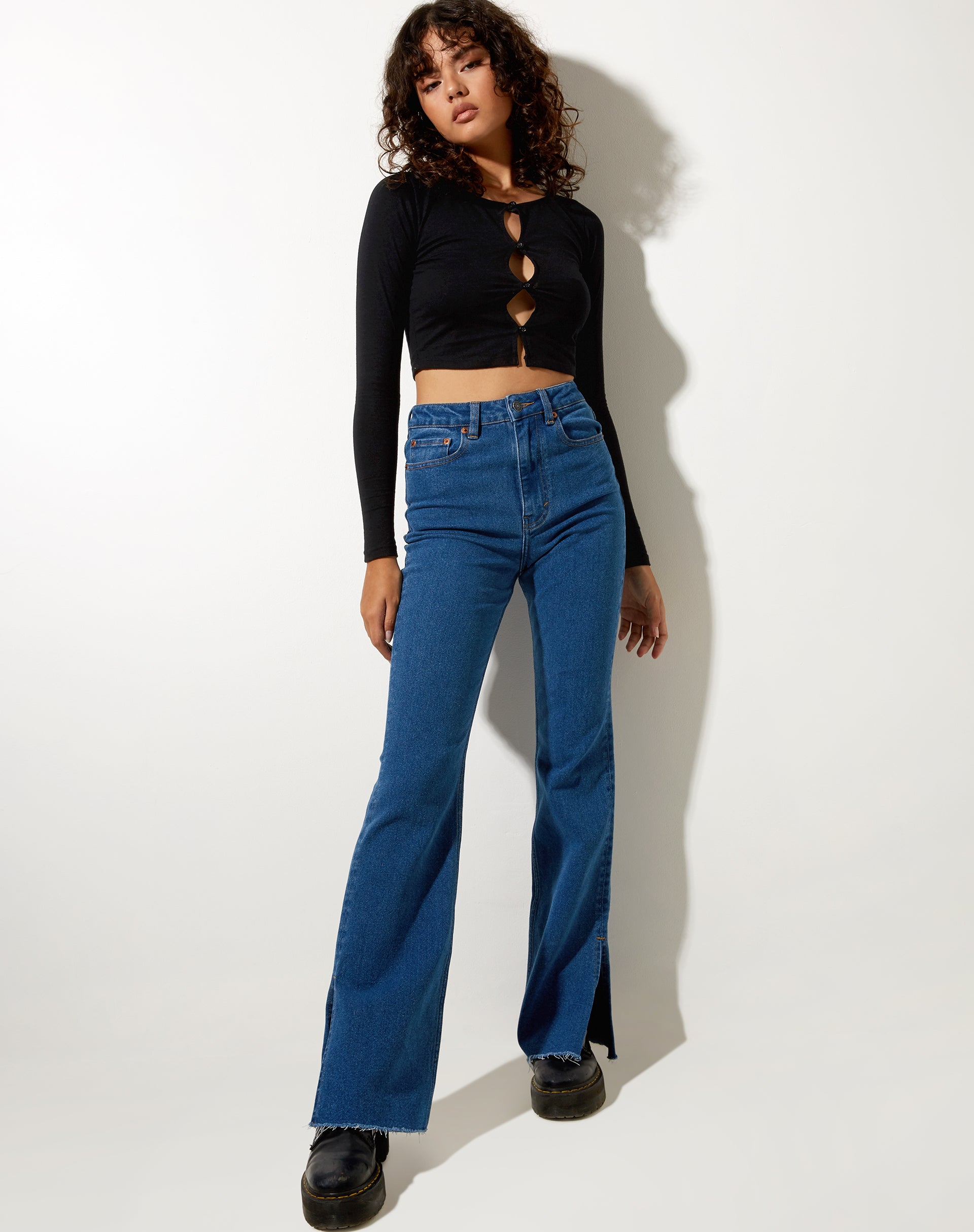 Afbeelding van Split Bootleg Jeans in Mid Wash