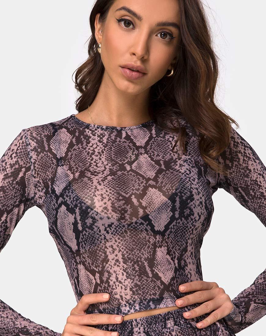 Afbeelding van Bonnie Crop Top Net in Taupe Snake