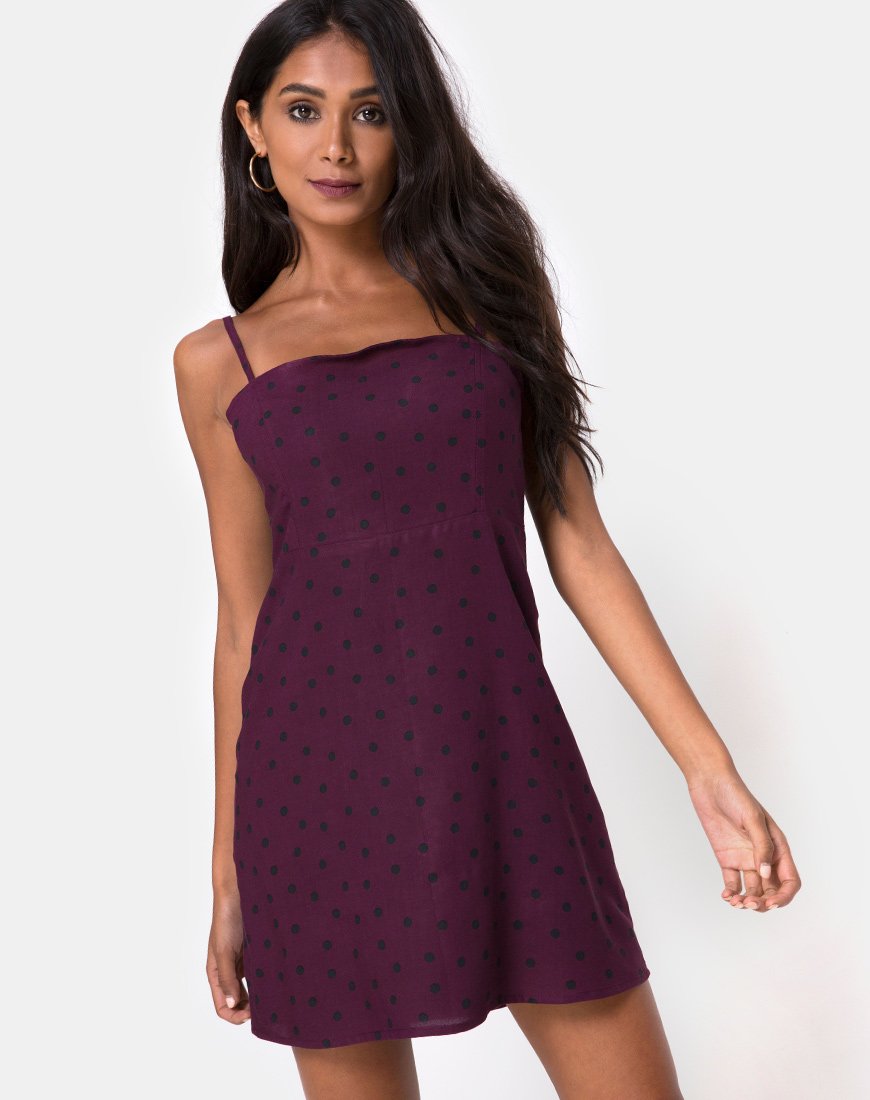 Boyasly Slip Dress in Skater Polka Wijn