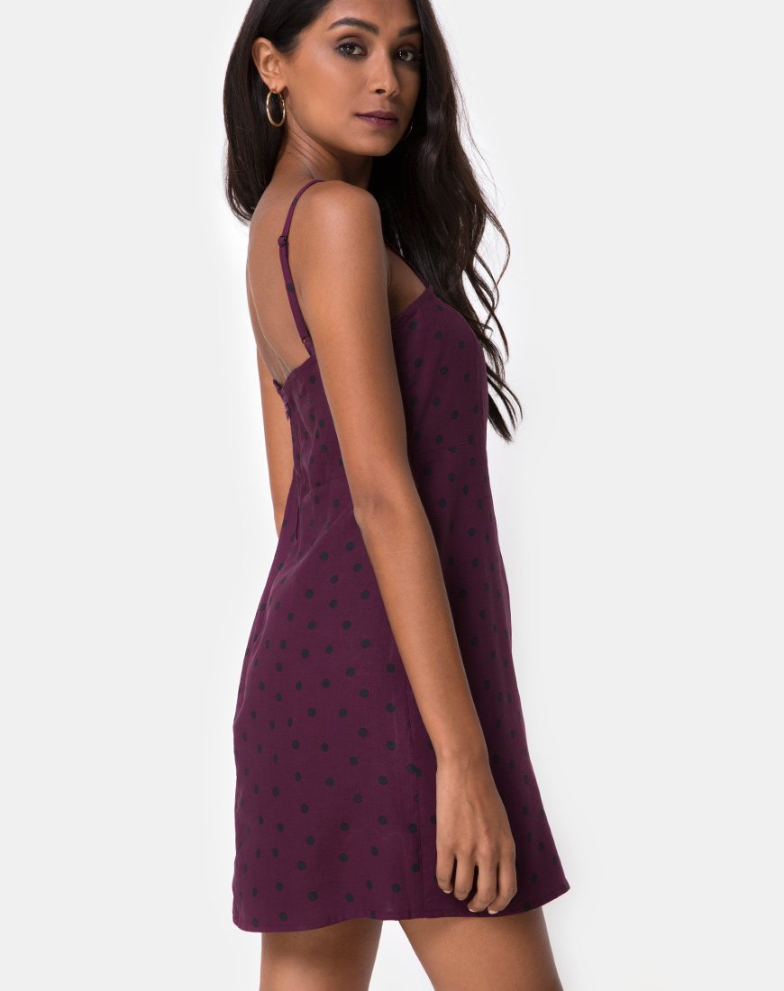 Boyasly Slip Dress in Skater Polka Wijn