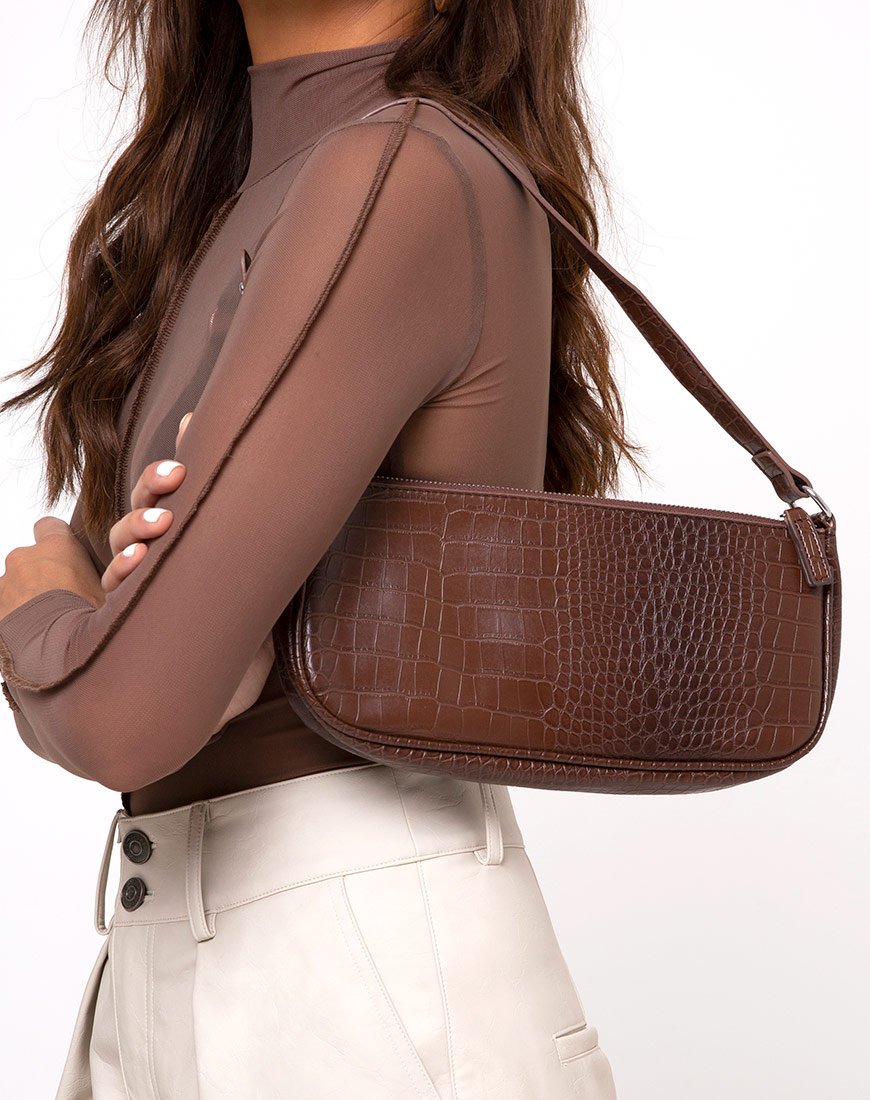 Gigi Schoudertas in Croc Chocolade