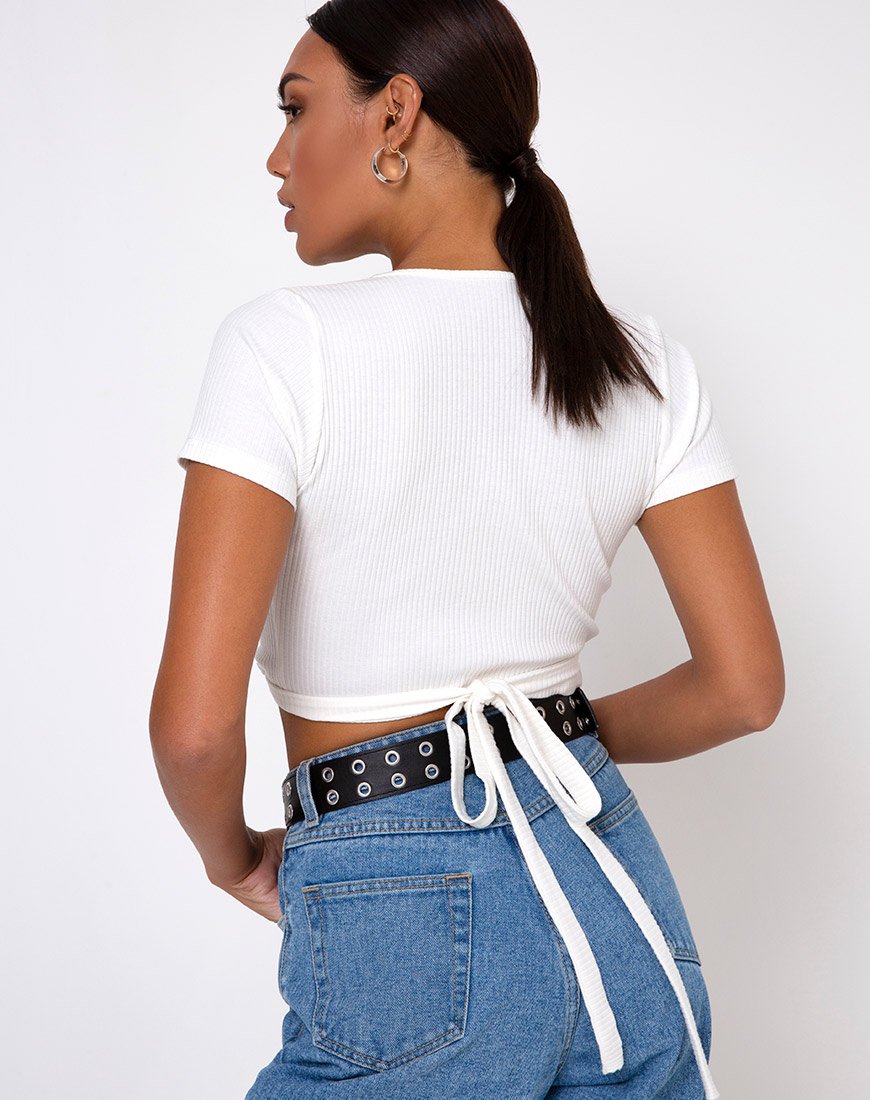 Afbeelding van Bria Wrap Top in Rib Ivoor