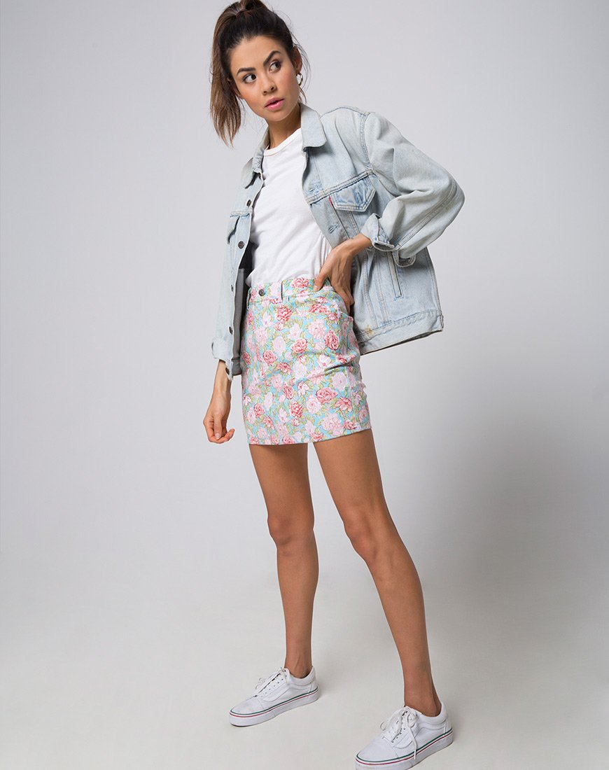 Afbeelding van Mini Broomy Rok in Bloem Bloemig Blauw Basis