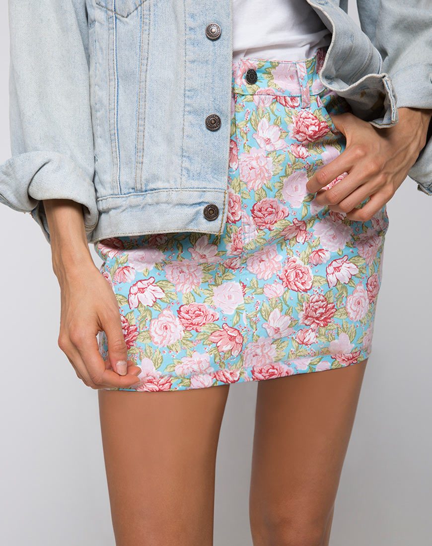 Afbeelding van Mini Broomy Rok in Bloem Bloemig Blauw Basis