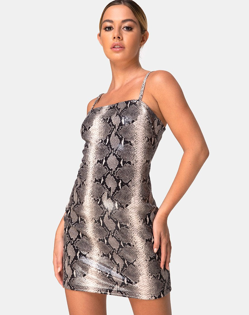 Burmay Jurk in PU Beige Slang