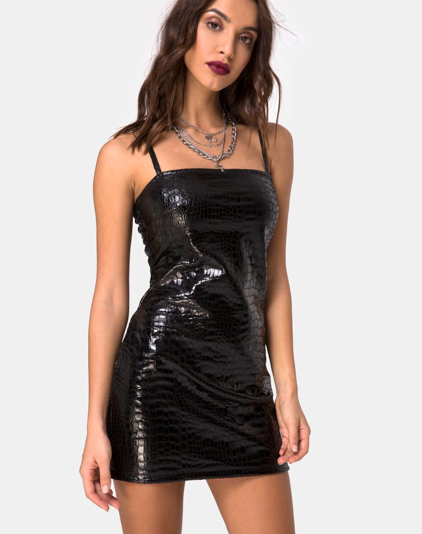 Burmay Jurk in PU Croco Zwart