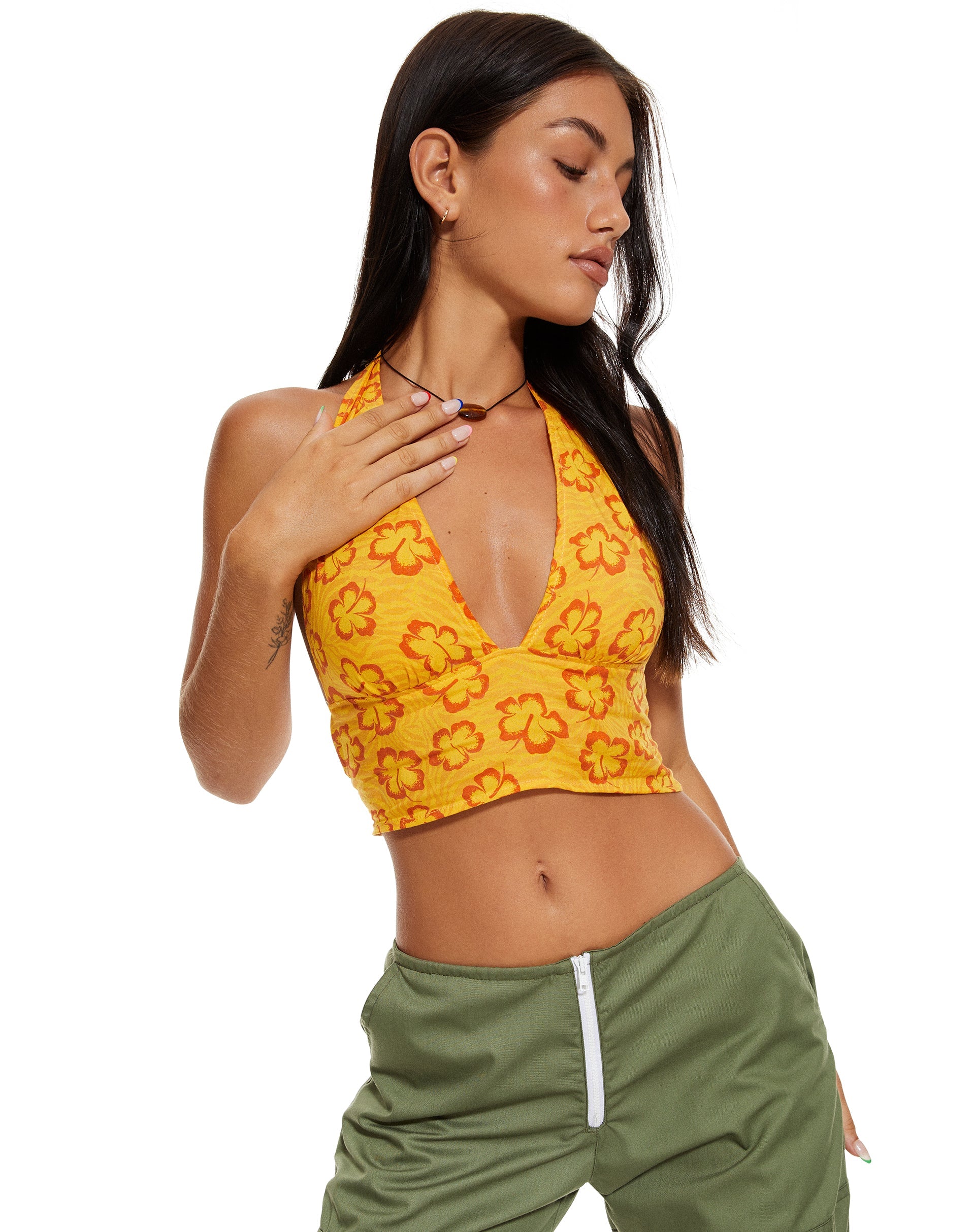beeld van MOTEL X BARBARA Nanda Crop Top in Hibiscus Zebra Oranje