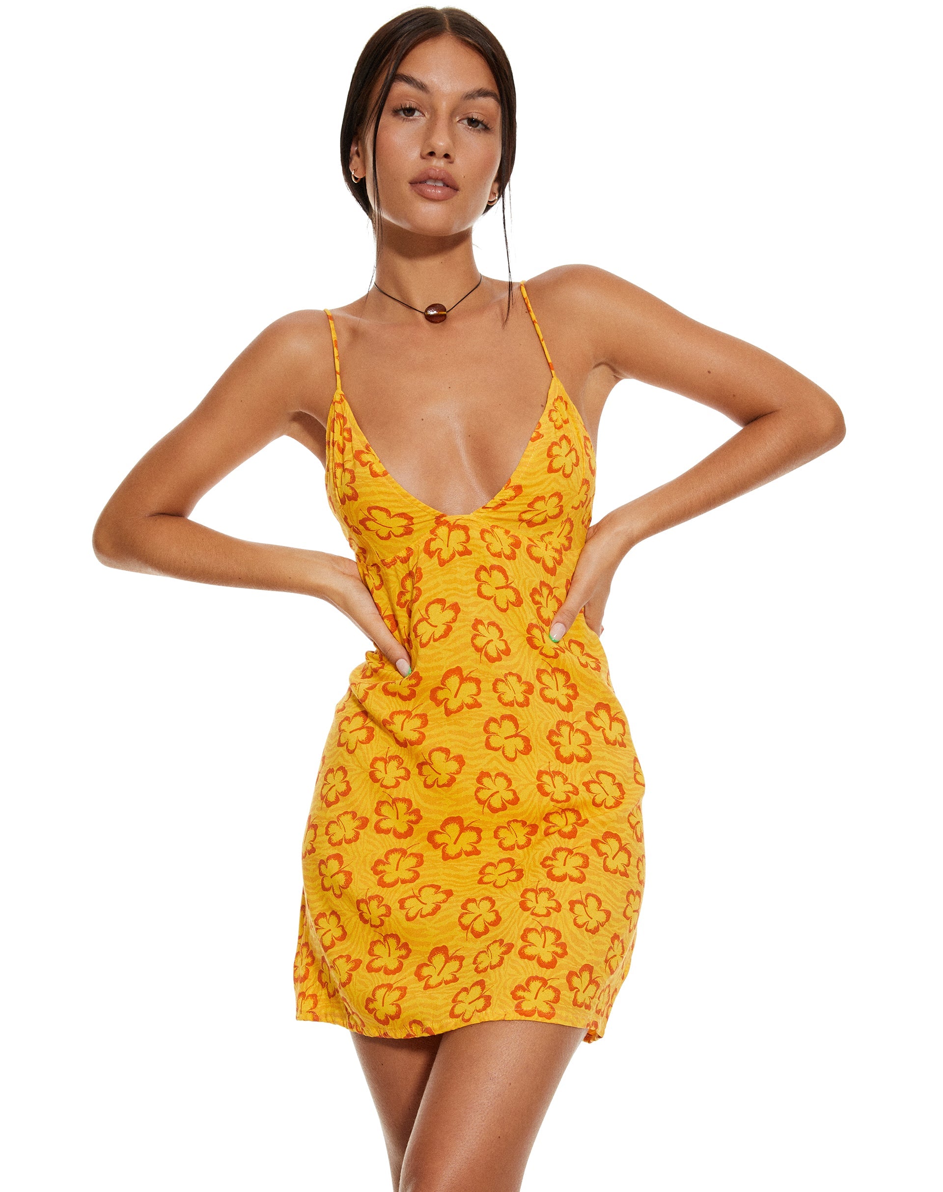 beeld van MOTEL X BARBARA Senor Mini Dress in Hibiscus Zebra Oranje