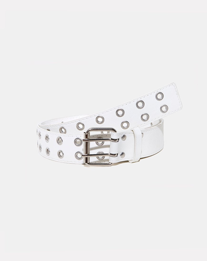 Afbeelding van Dubbele Grommet Riem in Punk Wit PU